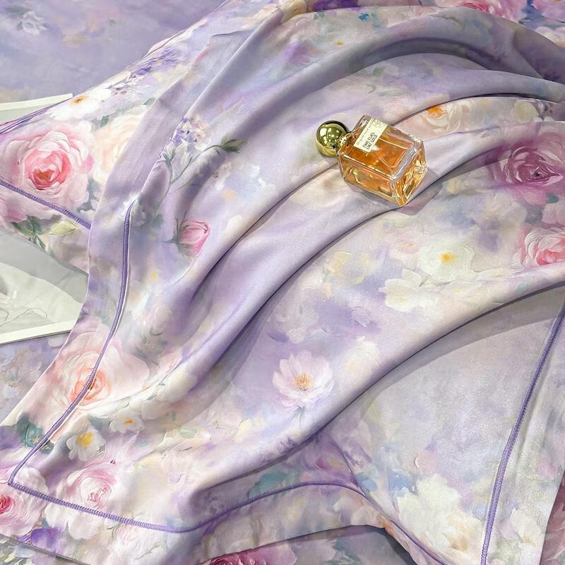 Calvert Kris 天丝棉数码印花四件套--倾城紫被套200*230cm,床单245*250cm,枕套48*74c高清大图