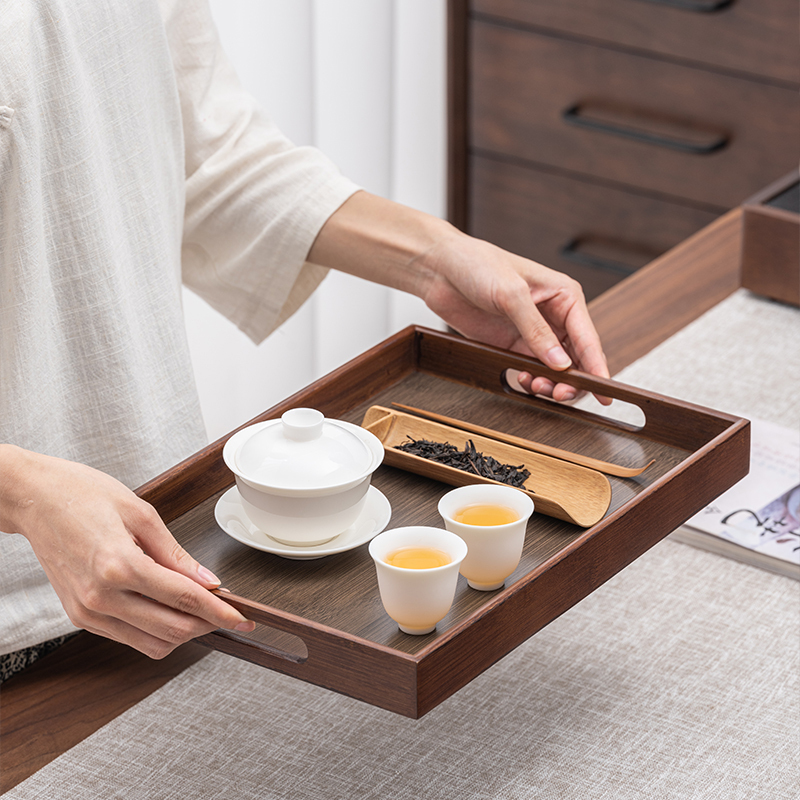 苏氏陶瓷(SUSHI CERAMICS)胡桃色竹制托盘干泡盘家用功夫茶具简约小茶台长方形(带提手)36*25cm
