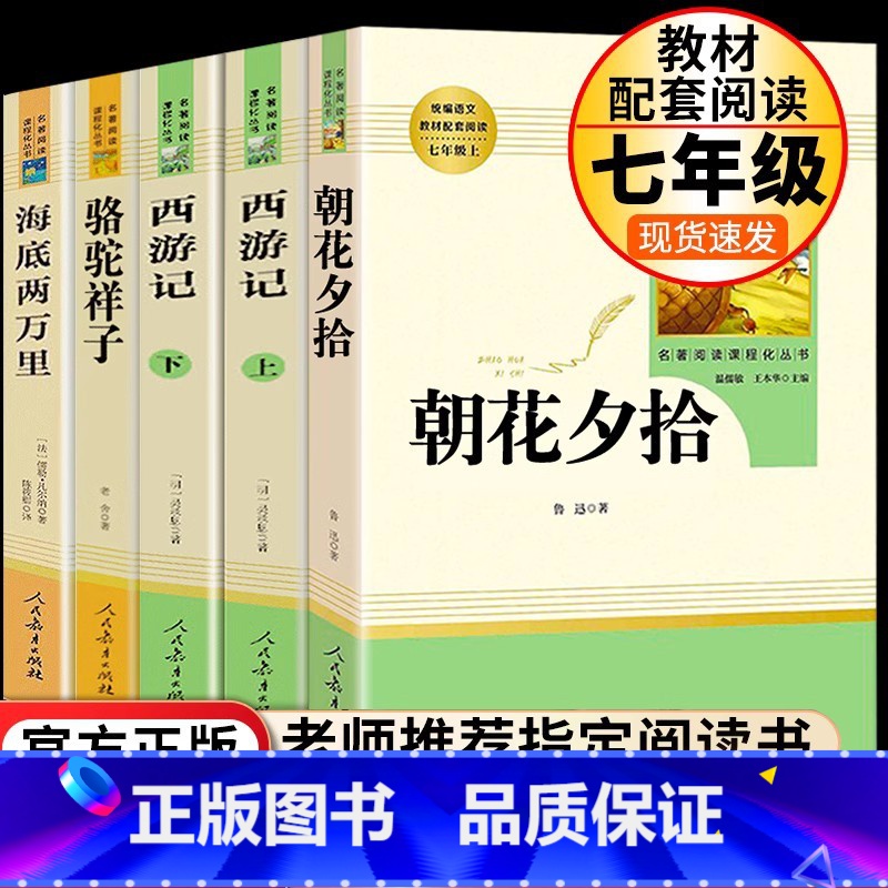 七上朝花、西游+七下骆驼、海底 [正版]朝花夕拾鲁迅原著+西游记无删减版七年级上册必读课外书人民教育出版社阅读白洋淀纪事高清大图
