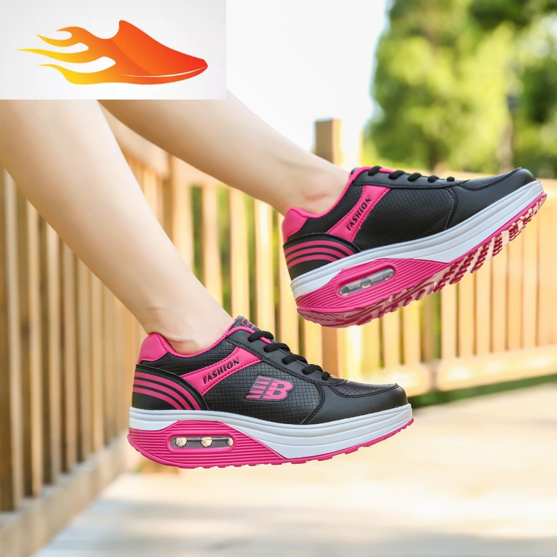 fishbasket摇摇鞋女鞋子秋季新款皮面防水休闲鞋气垫增高旅游厚底跑步