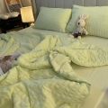 夏季被芯泡泡纱夏被四件套空调被床上用品薄被子午休被夏凉被 180x220cm夏被+2枕套 JH泡泡夏被-嫰绿
