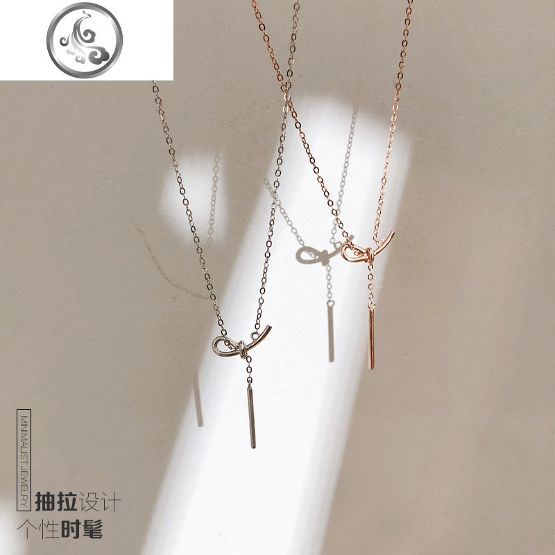 s925银毛衣链长款饰品流苏蝴蝶结项链女百搭冷淡风锁骨链简约气质 JiMi