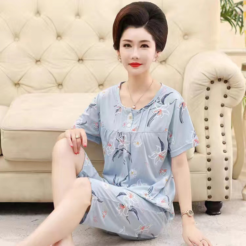 棉质睡衣女夏季薄款中老年短袖七分裤妈妈夏天新款家居服莎丞