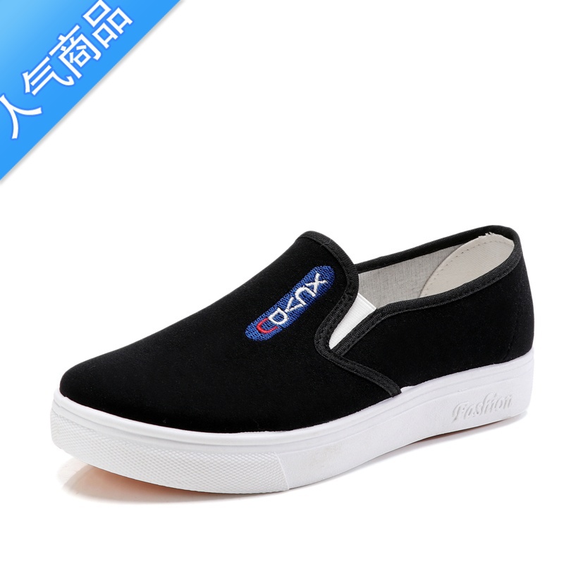 SUNTEK懒人鞋女帆布鞋一脚蹬2023老北京新款平底黑色休闲学生单鞋女布鞋高清大图