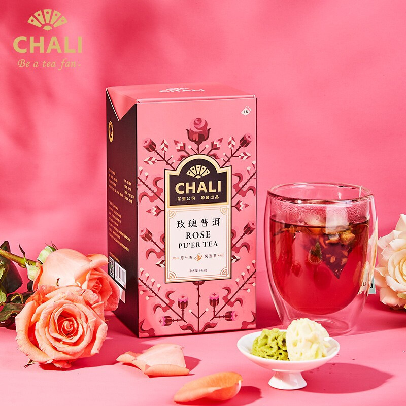 茶里(ChaLi)玫瑰普洱茶包 云南熟普陈普茶叶 古坦红茶重瓣玫瑰花原叶 角袋泡茶叶 花草茶高清大图