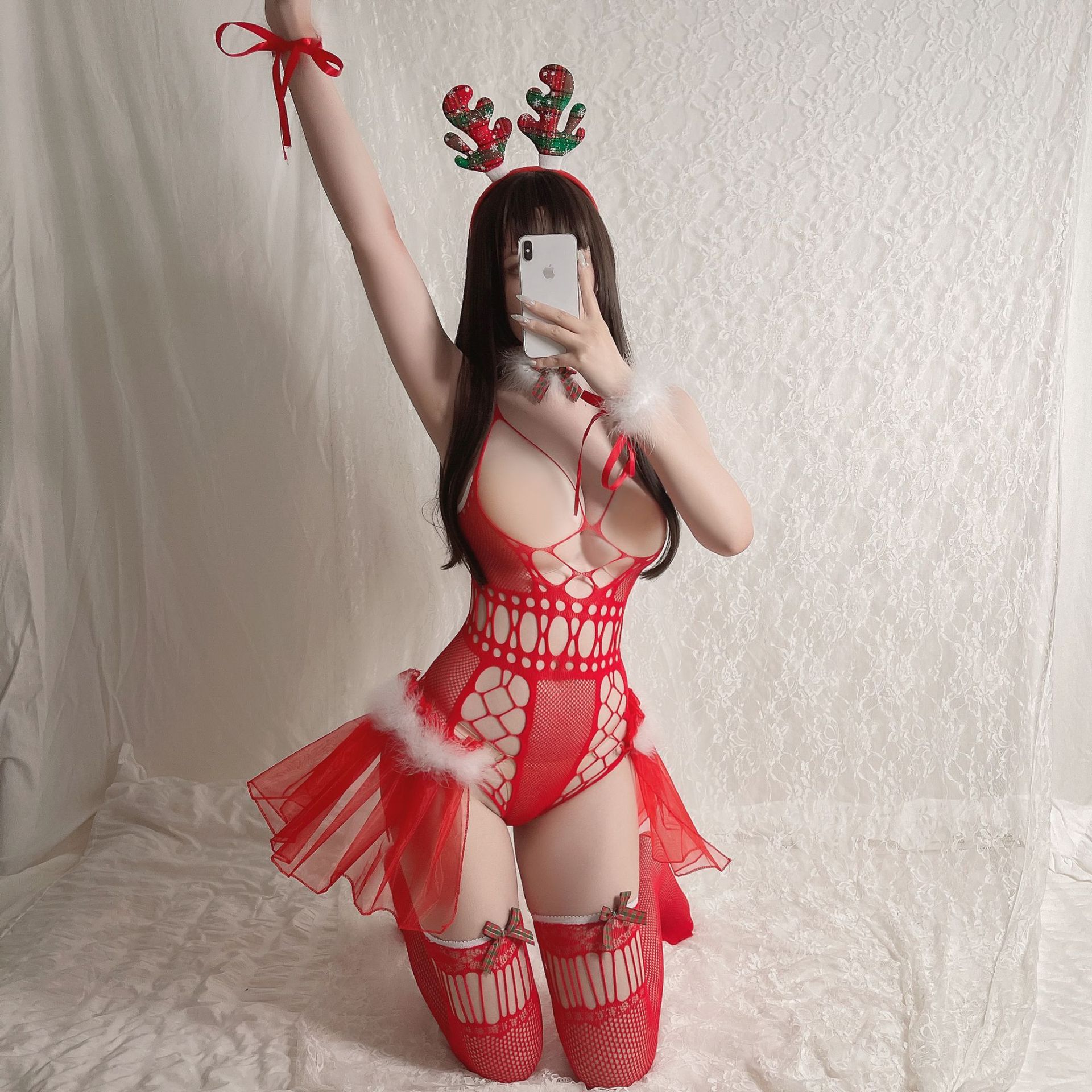 诗魅莎女式情趣内衣性感睡衣裙角色扮演圣诞麋鹿套装cos破洞开档露乳免脱诱惑骚透视明激情制服血滴子吊带连体网衣丝袜成人用品高清大图