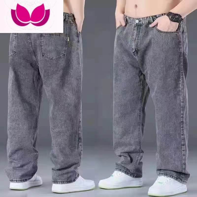七斓牛仔裤男宽松直筒加肥加大高腰肥佬大码男装胖子耐磨长裤子 44码3尺4腰围225-245斤 灰色-904宽松版型