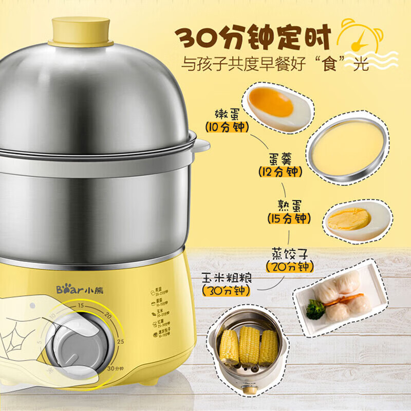 小熊(Bear)煮蛋器蒸蛋器定时自动断电小型不锈钢多功能双层煮鸡蛋早餐神器 ZDQ-A14X2高清大图