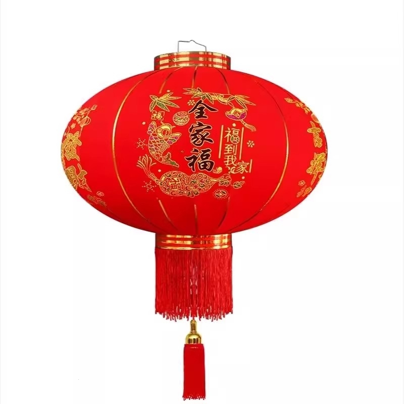 2025大红灯笼挂饰过年新年阳台米魁大门口一对户外春节装饰吊宫灯_100#平安珠全家福一对装遥控电池灯送精美铃铛