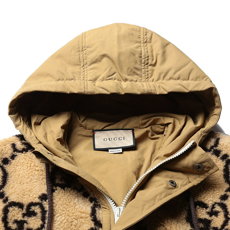 古驰 gucci 男士羊毛混纺超大造型连帽夹克外套706419 xjetl