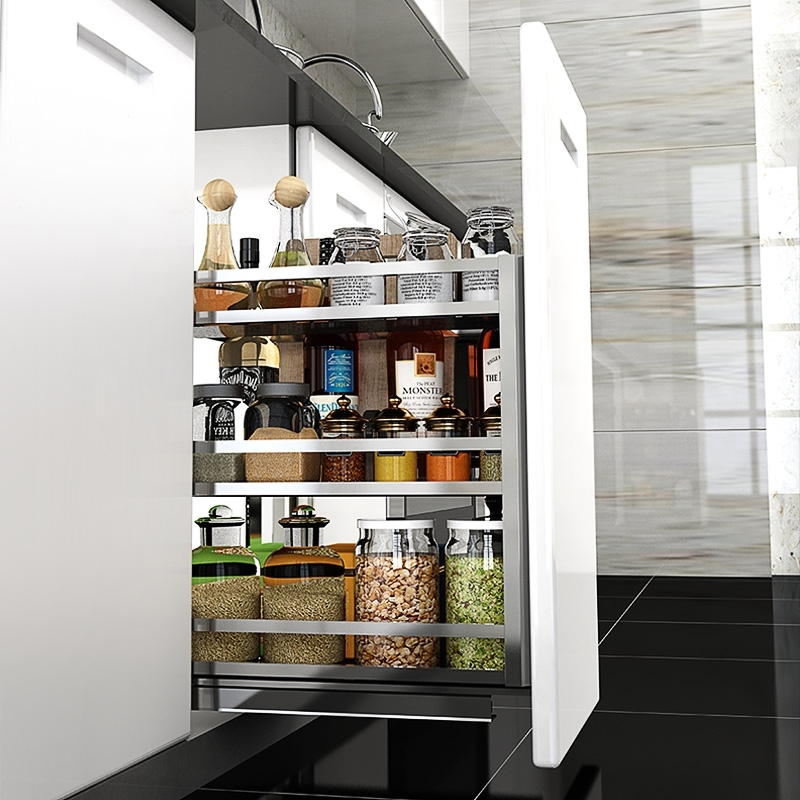 厨房橱柜调味拉篮抽屉式开门式拉篮置物架收纳调味品篮