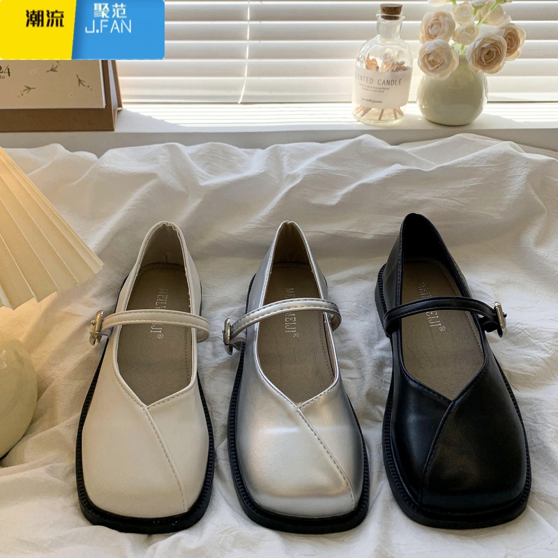 聚范法式晚晚风银色玛丽珍鞋女2024新款夏季配裙子乐福小皮鞋平底单鞋高清大图