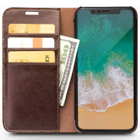 HIGE/iPhoneX/XS翻盖真皮手机套 时尚商务防摔防撞保护套 适用于苹果X/XS手机壳经典棕色