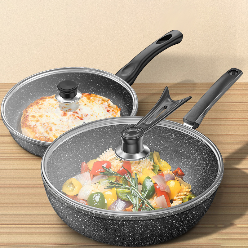 姿珀雅 麦饭石家用不粘锅套装 炒锅32cm+煎锅28cm/双盖版