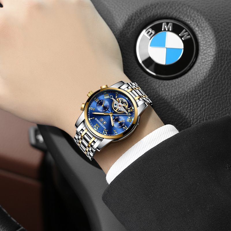 瑞士进口机芯手表男士全自动机械表夜光防水实心精钢带镂空十大品牌陀飞轮镂空时尚欧美商务瑞之缘腕表