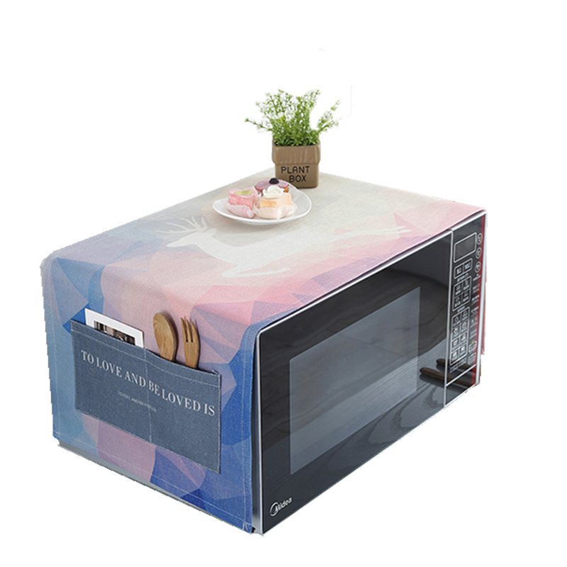 家用微波炉罩保护防尘罩防水盖布布艺烤箱防尘布冰箱防灰尘遮盖巾 蓝底麋鹿 洗衣机、小冰箱通用(130*50cm)升级防水高清大图