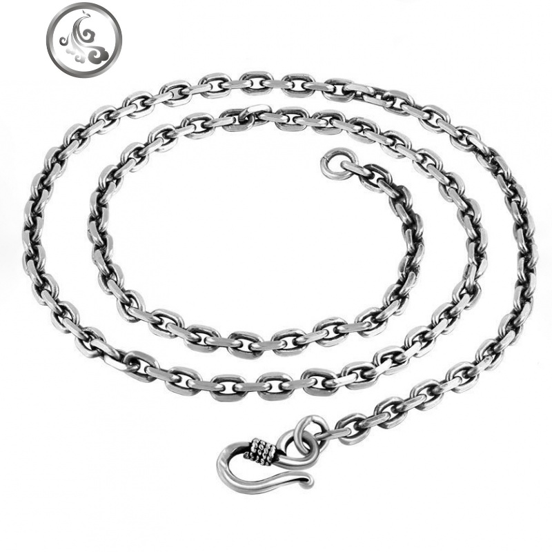 S925纯银太角项链泰银复古潮男锁骨链百搭毛衣链男女款银链 JiMi高清大图