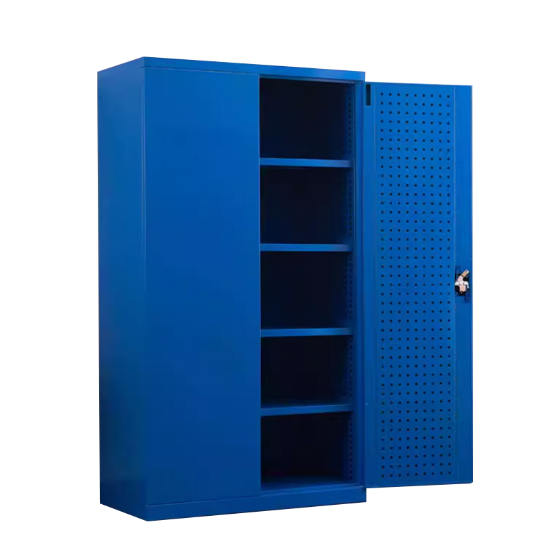 正斌重型工具柜车间用加厚物件工具储物柜工厂铁皮柜汽修厂零件收纳柜蓝色五层带挂板高清大图