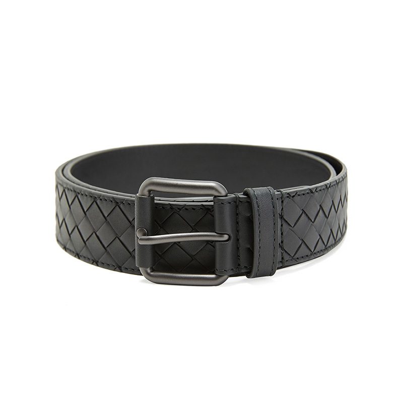 BOTTEGA VENETA 宝缇嘉 BV 男士编织牛皮针扣皮带腰带 黑色105