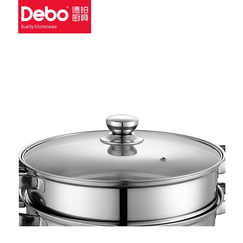 Debo 德铂汤锅蒸锅不锈钢多用锅26cm燃气电磁炉通用可视锅盖高清大图