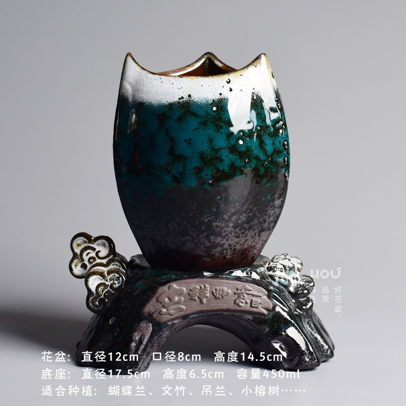 中国风懒人储水式自动吸水花盆陶瓷家用创意蝴蝶兰花盆