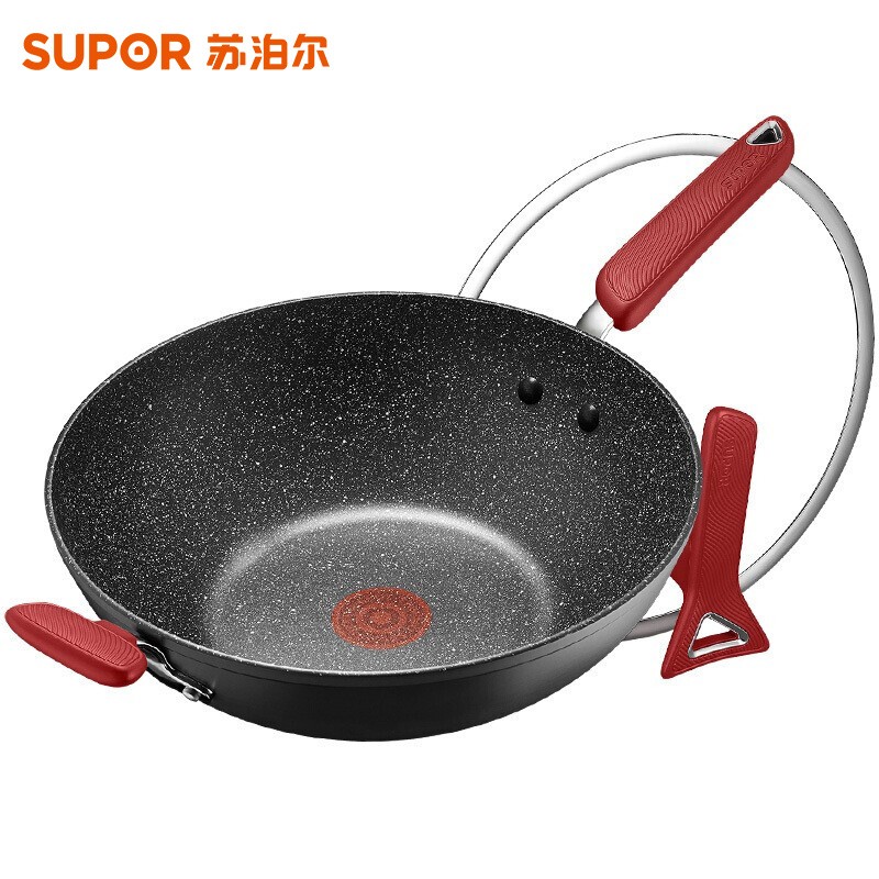 苏泊尔(SUPOR)炒锅不粘锅火红点星星石控油烟炒菜锅燃气电磁炉通用PC34W8 34cm