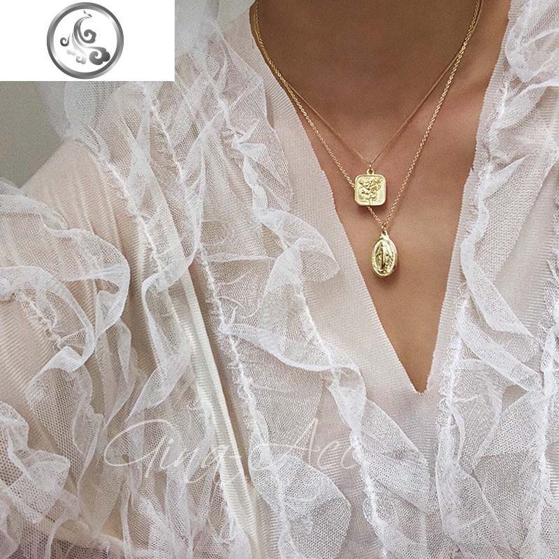 欧美S925纯银镀金ins女王伊丽莎白人像硬币圆牌吊坠项链颈链长链 JiMi