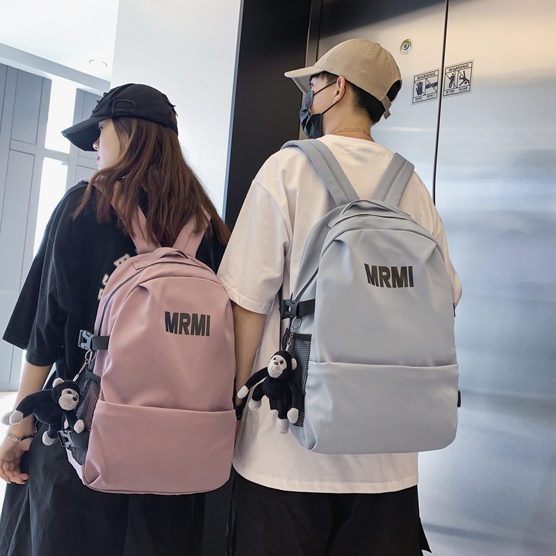 2021新款书包女韩版中学生高中大学生ins夏日系印花大容量双肩包 黑色送猩猩挂件