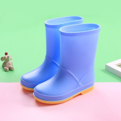 儿童雨鞋男童女童防滑防水雨靴中大童小学生高筒水鞋小孩宝宝小童 纯色蓝 脚长+1就是内长 内长18.0cm