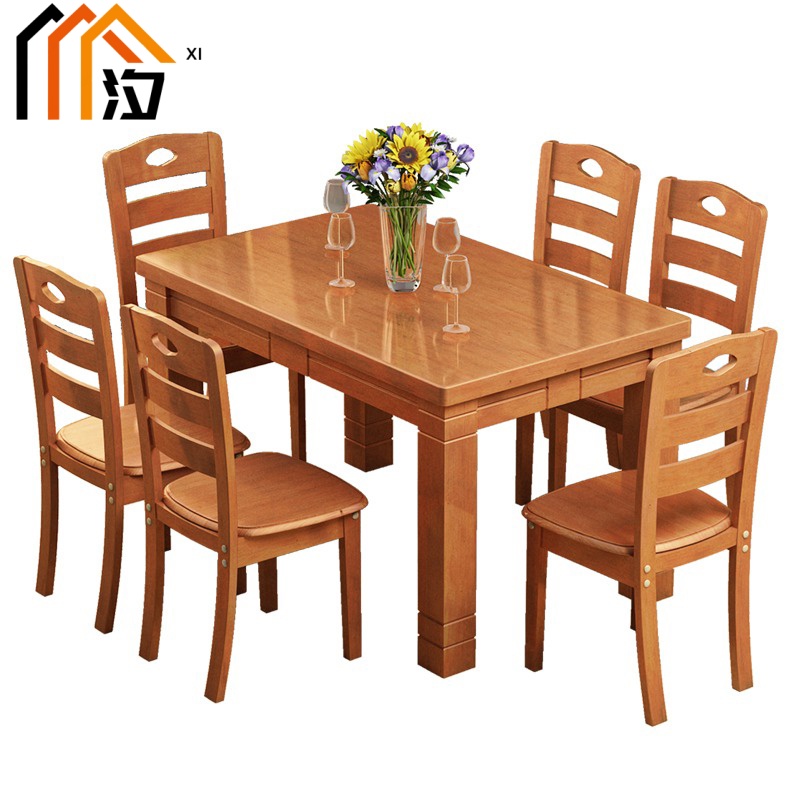 汐餐桌海棠色一桌六椅套高清大图
