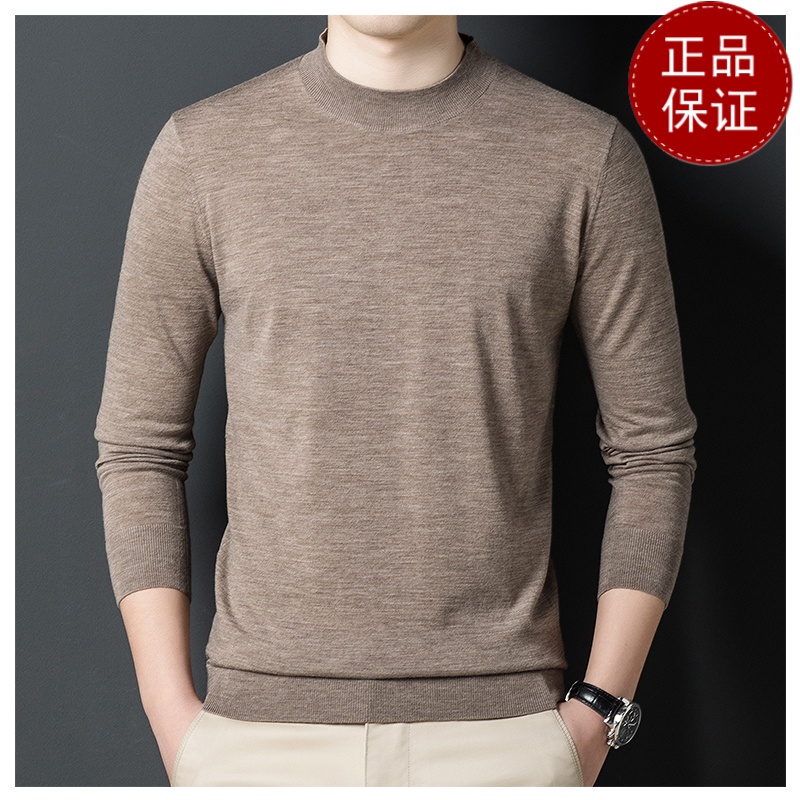免费退换 2024春秋季新款100%山羊绒毛衣男半高领纯色精纺针织衫轻薄保暖山羊绒不褪色保暖舒适全羊毛羊绒针织衫套头毛衣 棕鼠灰 170