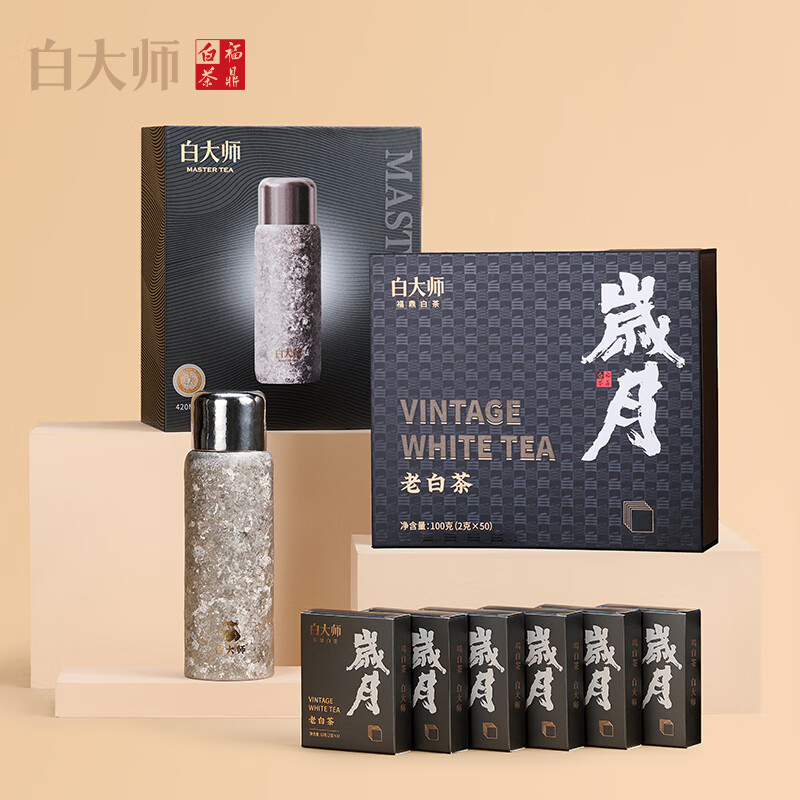 白大师 茶叶白茶2013年一级寿眉福鼎白茶袋泡茶100g钛杯420ml组合茶礼高清大图