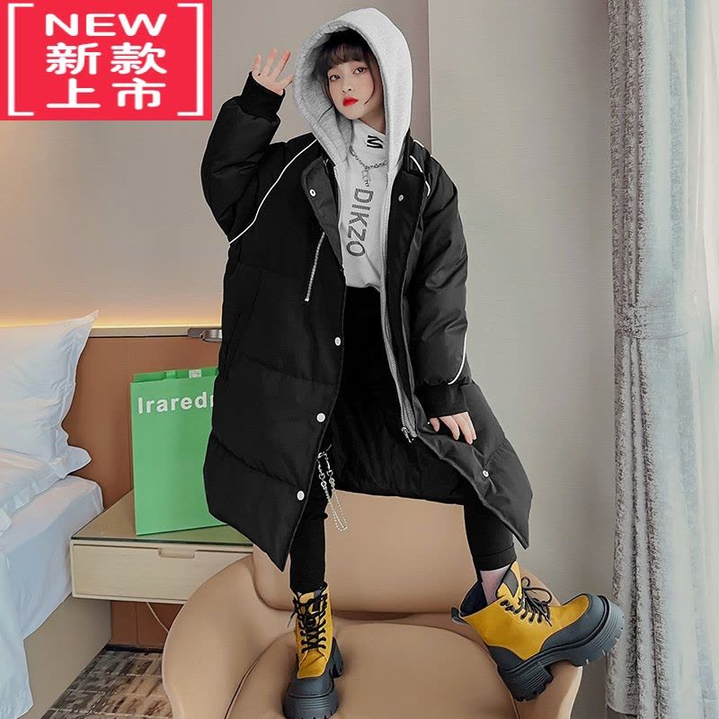 可莉允女童冬装棉服2022新款儿童假两件羽绒棉衣中大童长款过膝棉袄外套图片