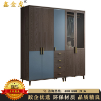 鑫金虎 衣柜胡桃木衣柜实木衣柜简易大衣柜五门衣橱现代简约卧室家具组合