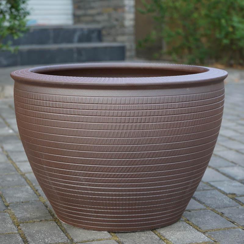 睡莲荷花盆缸水缸铁树盆景古达花盆种树大花庭院陶瓷大号 陶缸-卡其