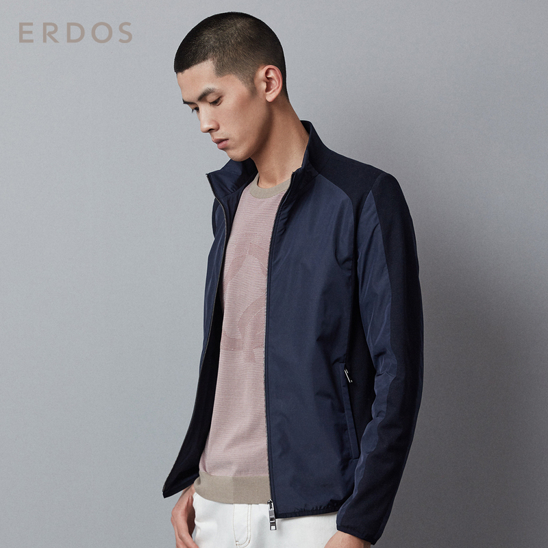 ERDOS 秋冬休闲百搭男士立领拉链夹克短款上衣撞色拼接设计