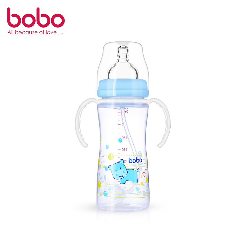 乐儿宝(bobo)婴幼儿PP宽口径奶瓶260ML(蓝色)适用年龄12月以上高清大图