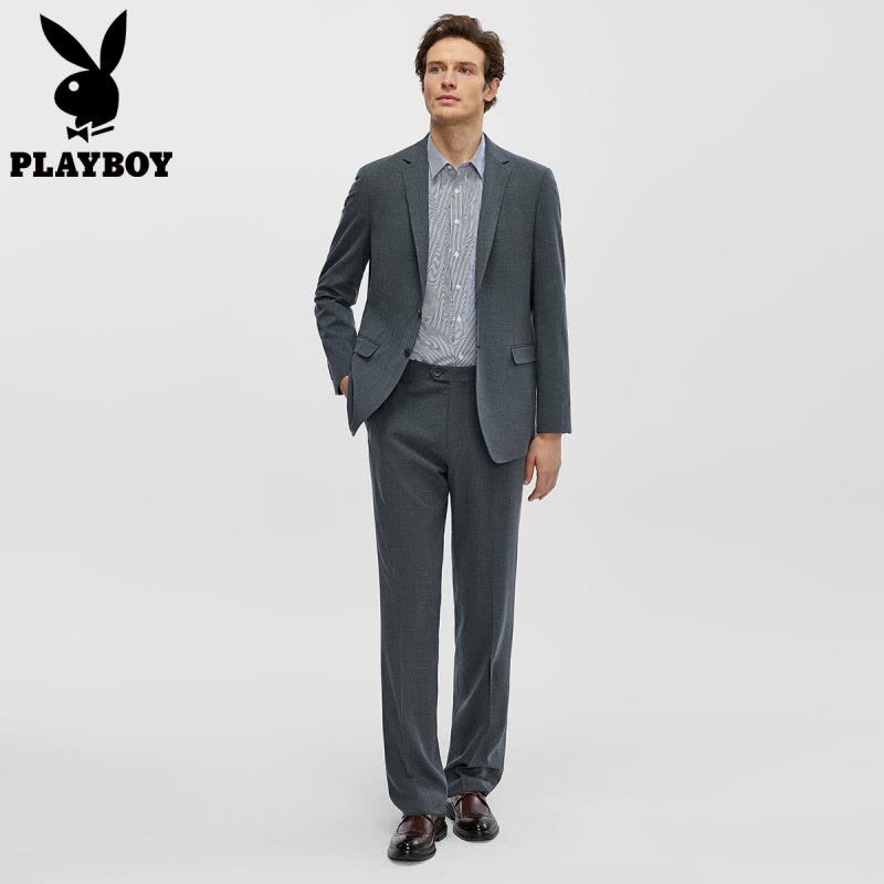 [高端套装]花花公子商务休闲西服套装高级感平驳领西装直筒西裤图片