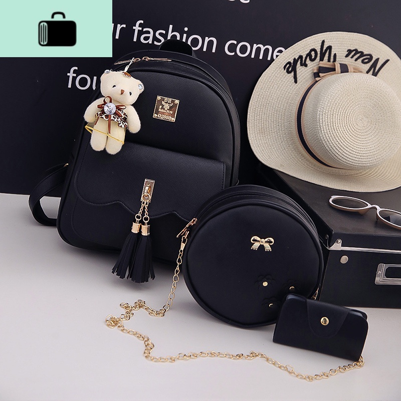 流苏双肩包女2020新款韩版少女士背包校园百搭学生书包休闲旅行包NEWLAKE高清大图