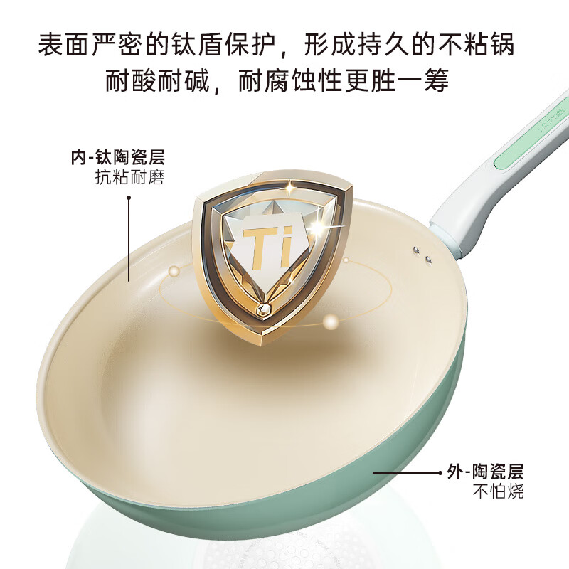 炊大皇 炒锅不粘锅 易洁钛陶瓷平底炒菜锅32cm 磁炉通用糯米团绿NM32CGL高清大图