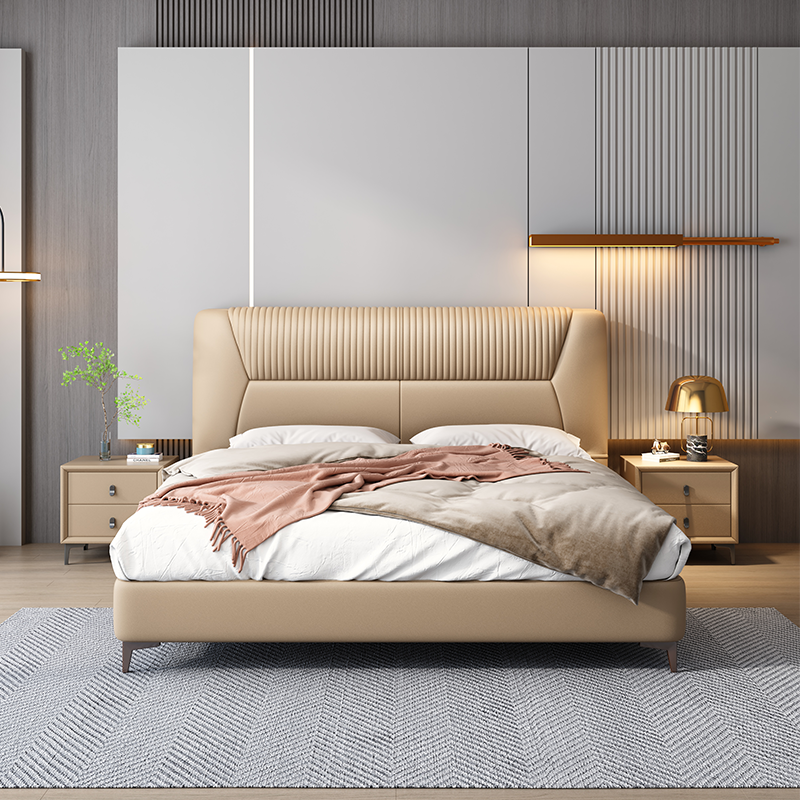 锐取 皮床 轻奢真皮床现代简约主卧室双人床多功能储物床软包床意式