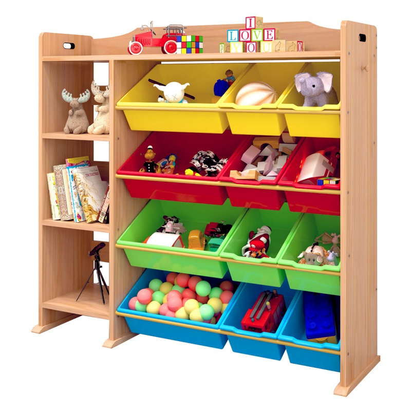 智扣儿童玩具收纳架实木宝宝多层玩具柜幼儿园玩具分类整理柜大容量e