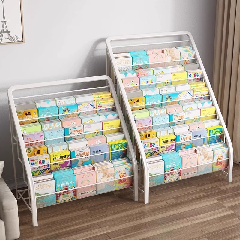 昇恒轩 书架置物架落地一体靠墙儿童绘本架收纳架宝宝报刊架铁艺侧面放置 白色6层高清大图