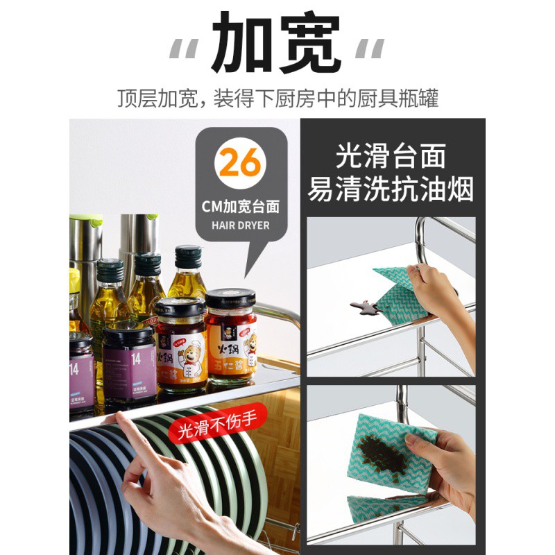 沥水蓝厨房碗架碗碟收纳架不锈钢台面多层置物架落地式沥水架碗筷收纳层架 三维工匠高清大图