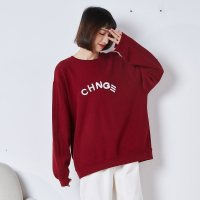 唐狮圆领卫衣女01年新款韩版宽松百搭外套复古感上衣秋装卫衣潮 M 酒红