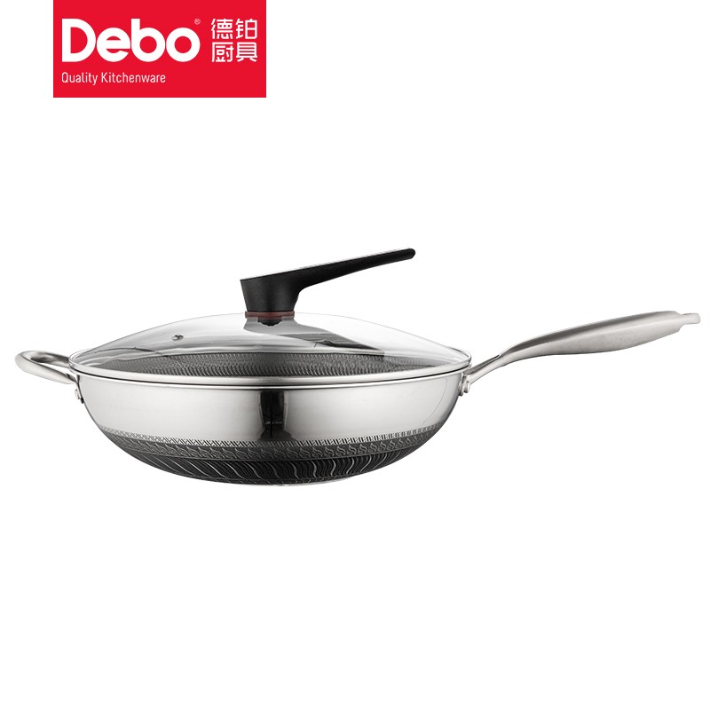 德铂(Debo) DEP-DS303 穆里尼奥 不锈钢蜂窝炒锅 36cm高清大图