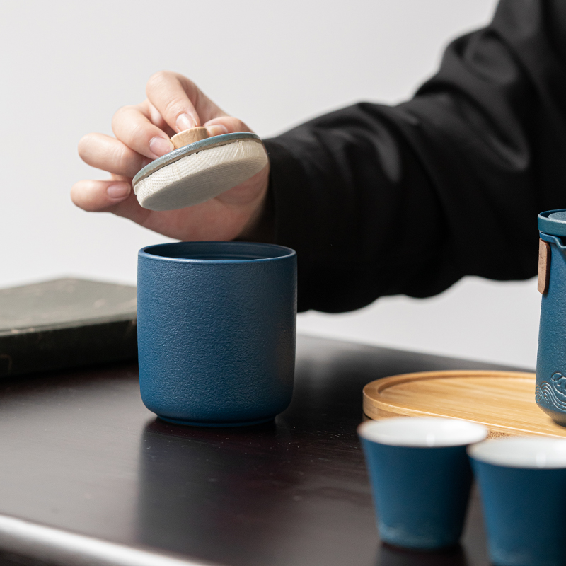 苏氏陶瓷(SUSHI CERAMICS)山水旅行茶具便捷功夫茶具套装陶瓷快客杯带便携旅行包(蓝)高清大图