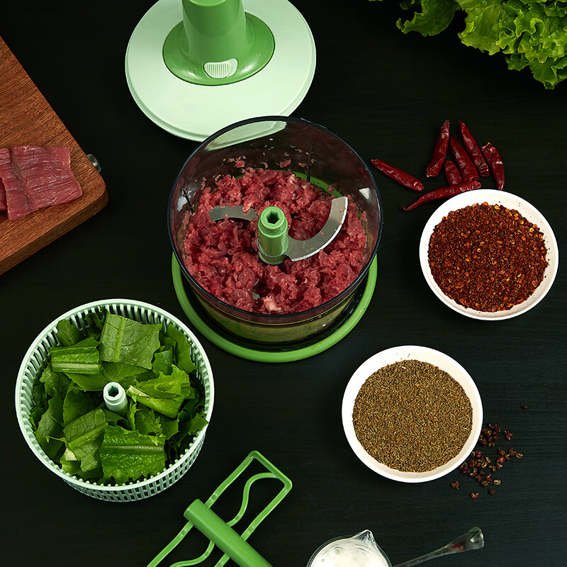 京东京造 手动多功能料理机绞肉机 家用切菜水果饺子馅机 便携压蒜器碎绞菜机苹果绿高清大图