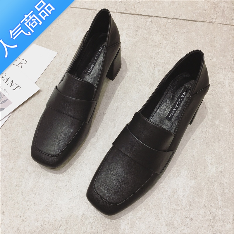 SUNTEK乐福鞋女2023新款复古小皮鞋中跟英伦高跟鞋女春秋乐福鞋百搭粗跟高清大图