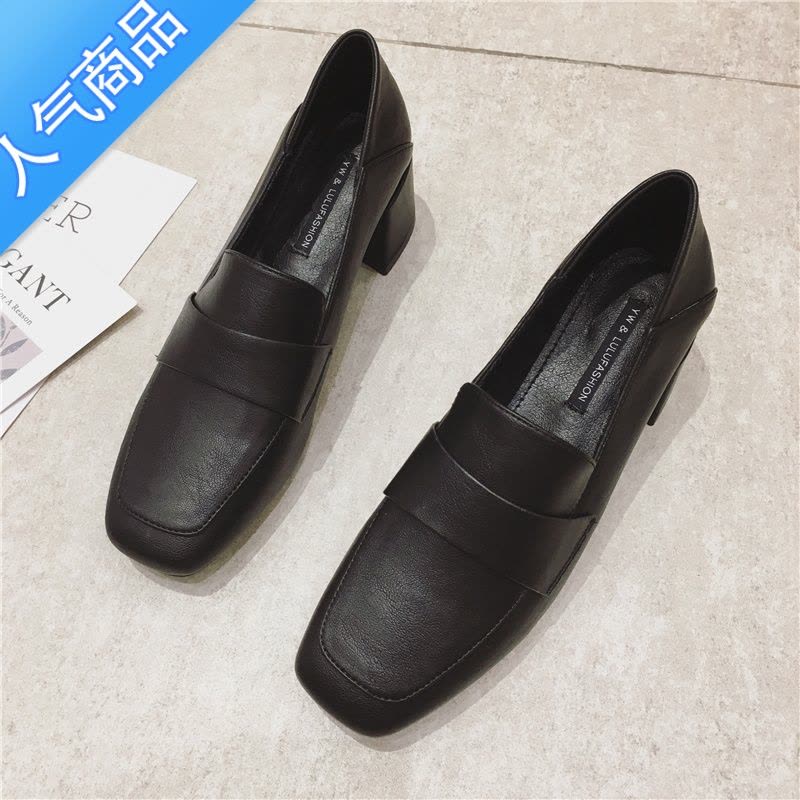 SUNTEK乐福鞋女2023新款复古小皮鞋中跟英伦高跟鞋女春秋乐福鞋百搭粗跟图片